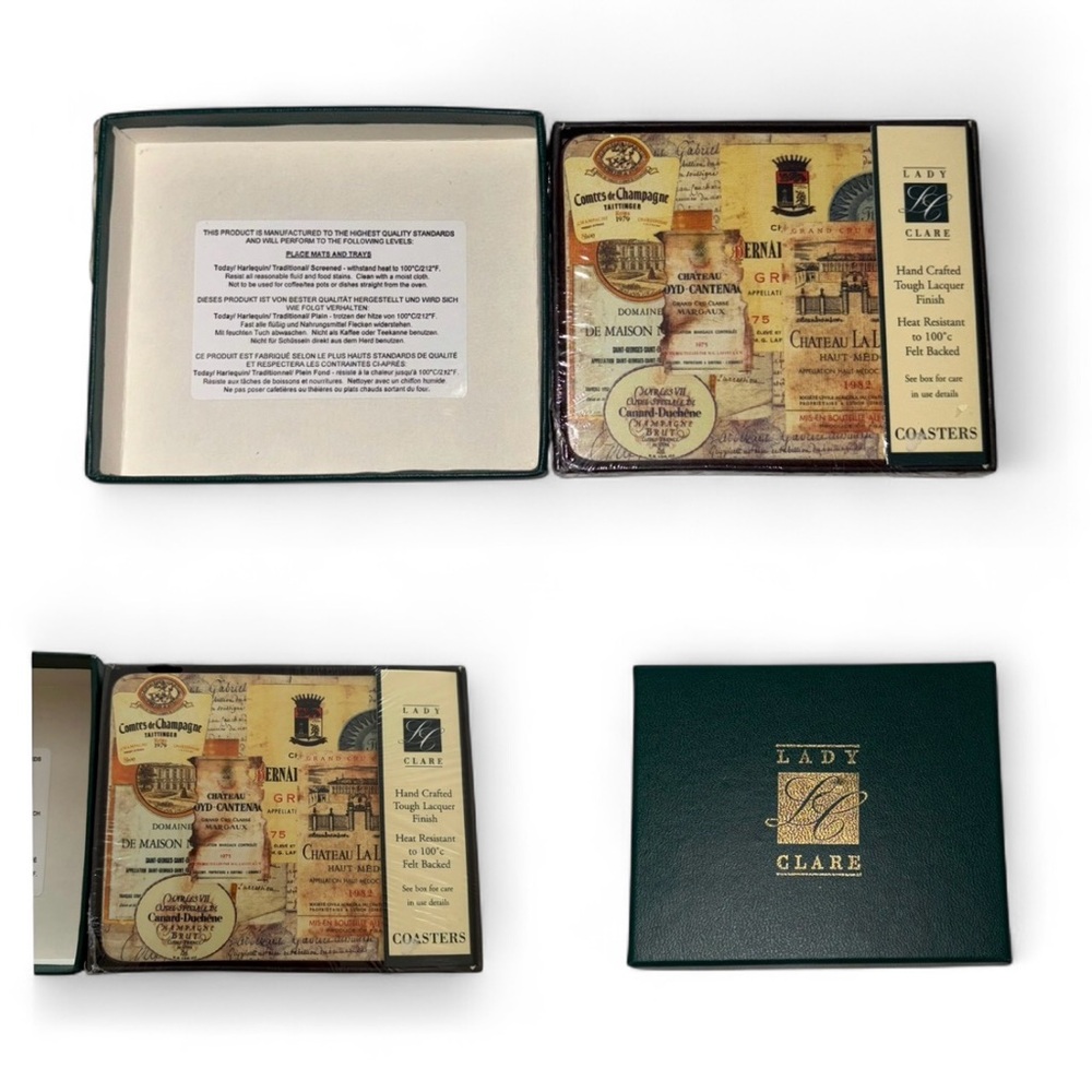 LADY CLARE New in Box Chateau Labels Set Of 4 Coasters Made in Great Britain